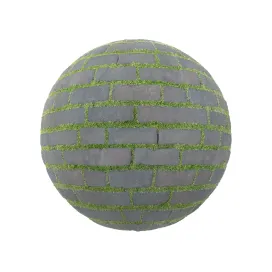 Grey brick pavement with grass